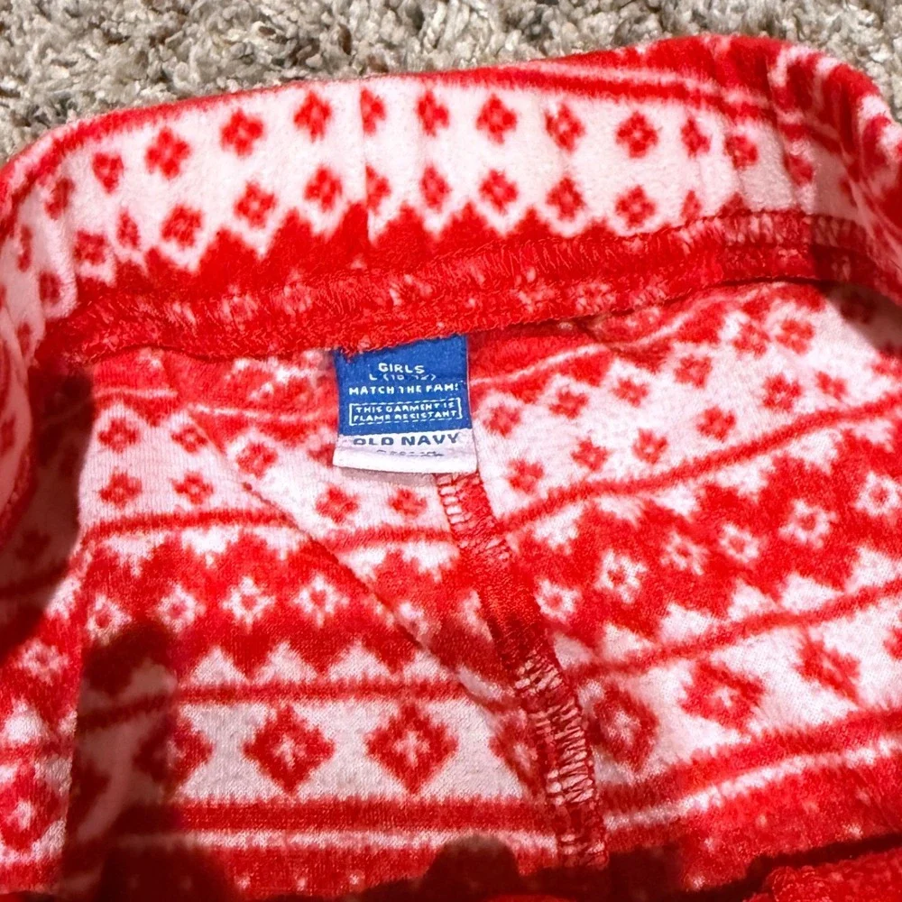 Old Navy Girls Red Fair Isle Snowflake Reindeer Fleece Pajama Pants Size L 10-12